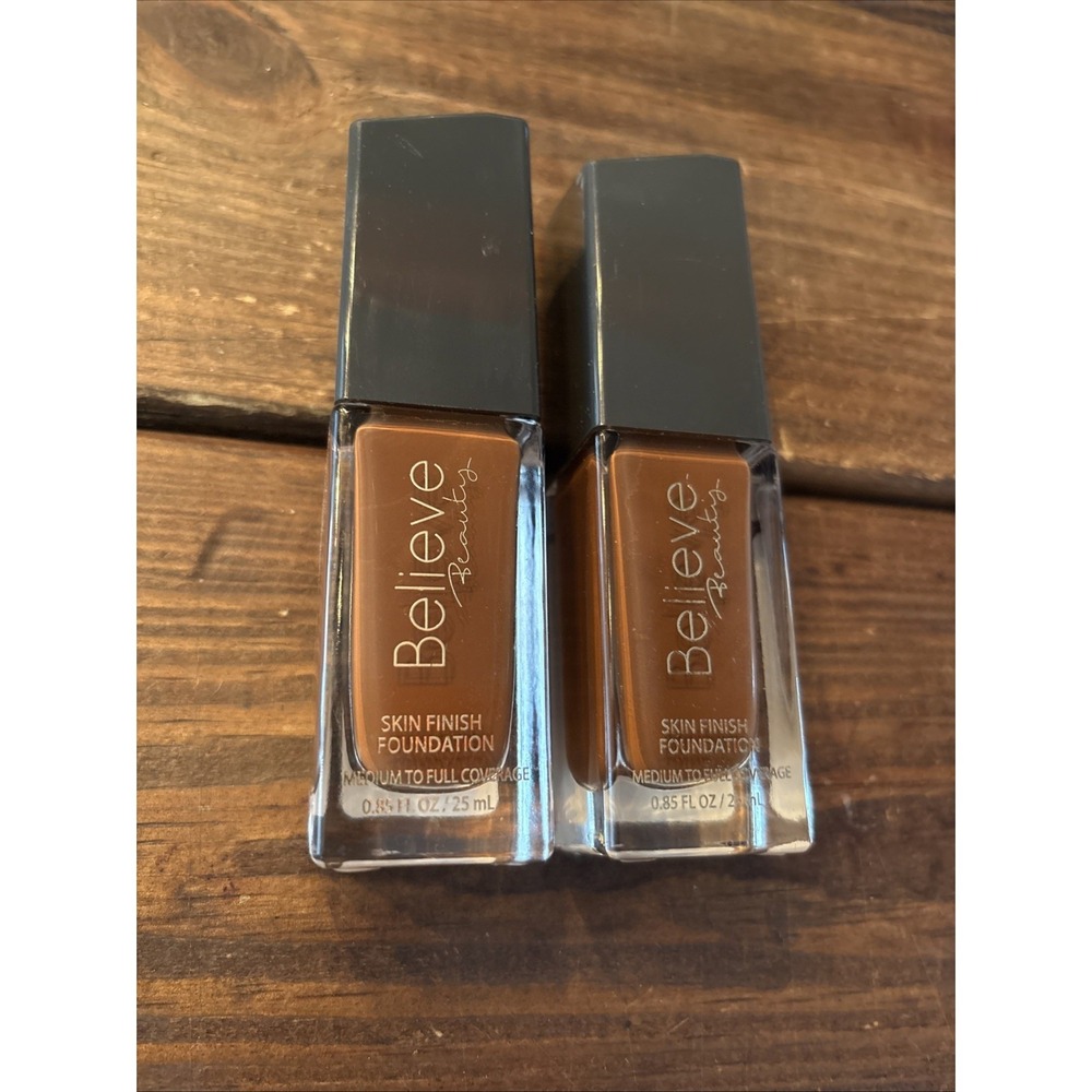 (2) Believe Beauty Skin Finish Foundation Chestnut, 0.85oz Medium-Full Coverage